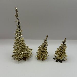 Set of three vintage West German foil covered metal wire Christmas trees